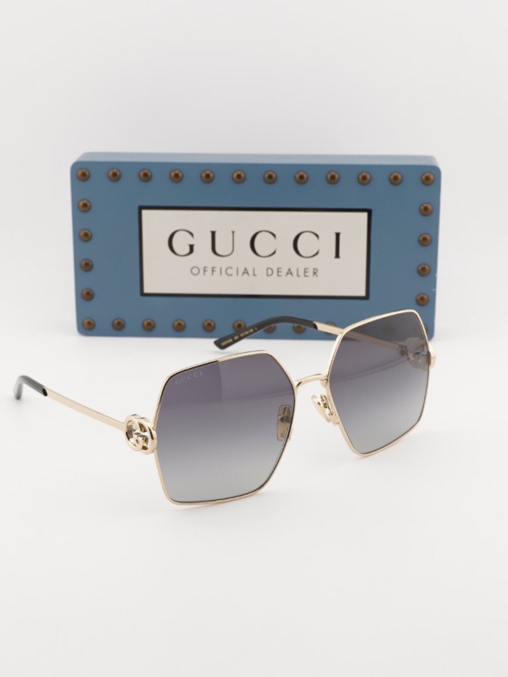 Gucci GG2163S 001 Square Sunglasses - Gold/Grey Gradient - Picture 5 of 11
